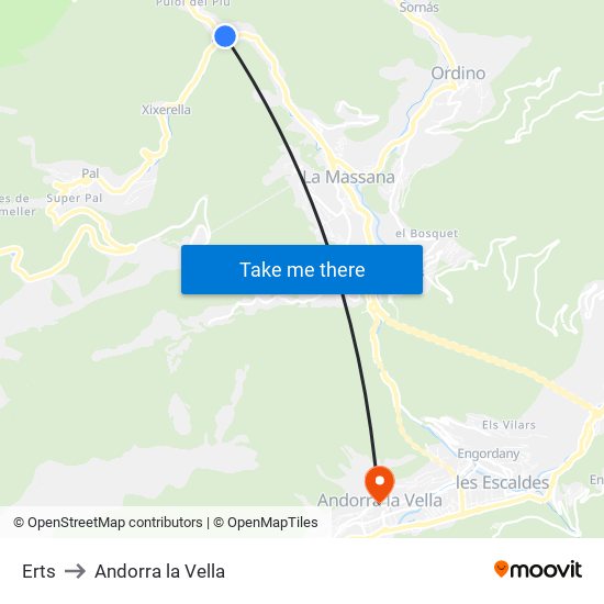 Erts to Andorra la Vella map