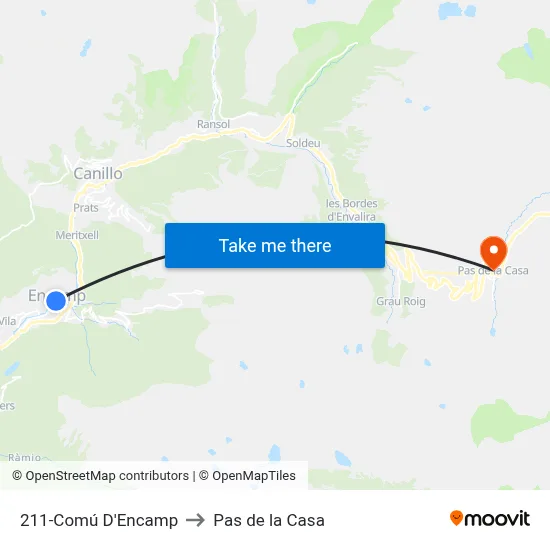 211-Comú D'Encamp to Pas de la Casa map