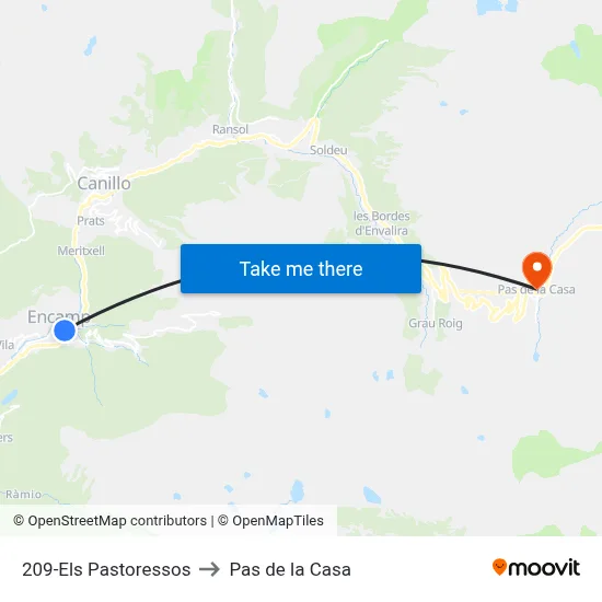 209-Els Pastoressos to Pas de la Casa map