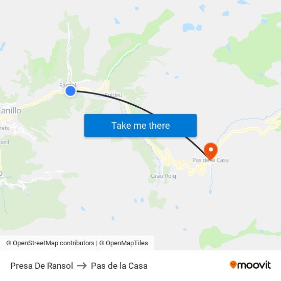 Presa De Ransol to Pas de la Casa map