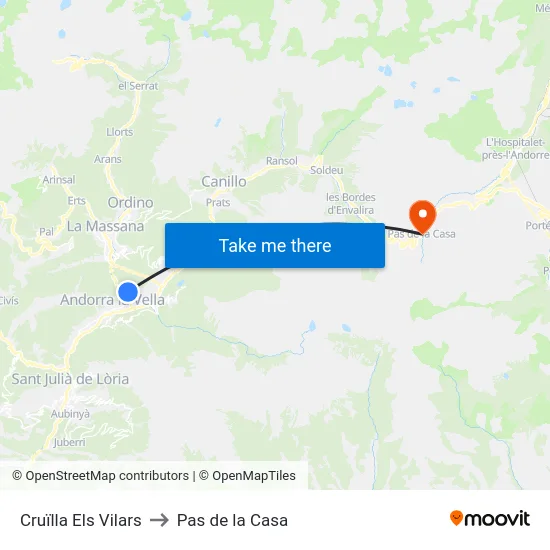 716-Cruïlla Els Vilars to Pas de la Casa map