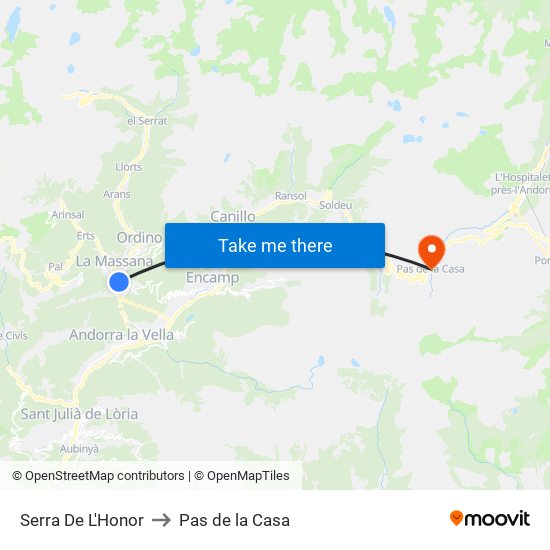 Serra De L'Honor to Pas de la Casa map