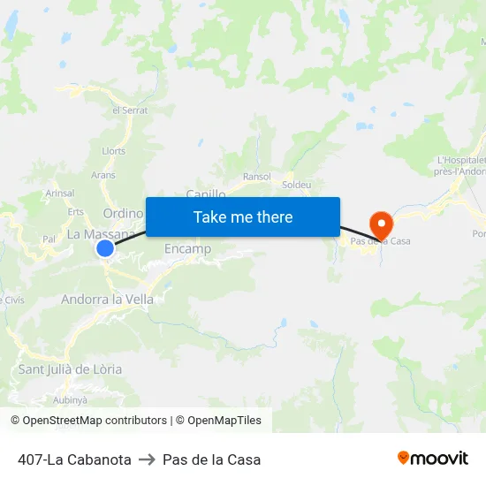 407-La Cabanota to Pas de la Casa map