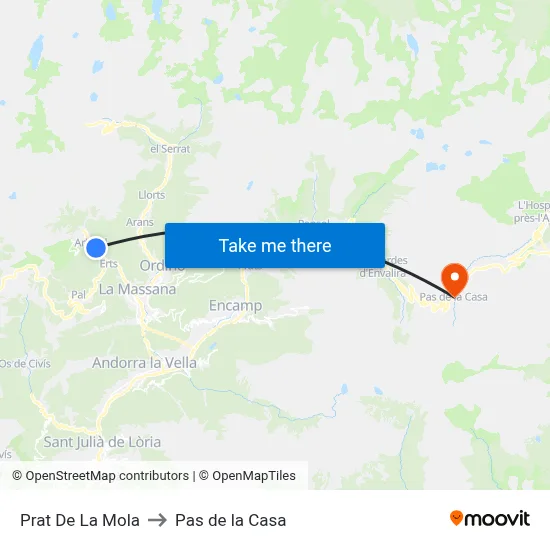 Prat De La Mola to Pas de la Casa map