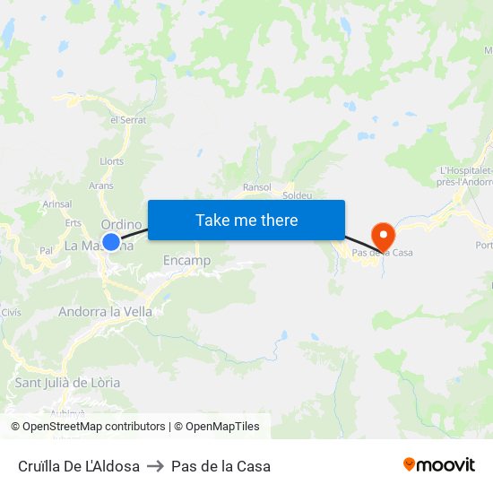 Cruïlla De L'Aldosa to Pas de la Casa map