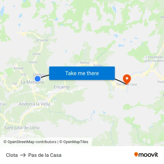 Clota to Pas de la Casa map