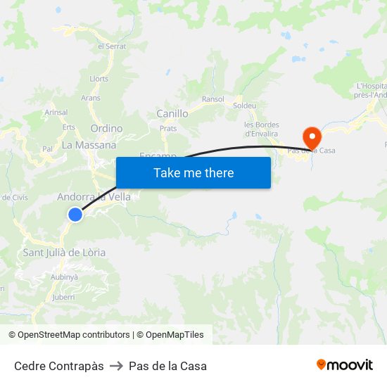 Cedre Contrapàs to Pas de la Casa map