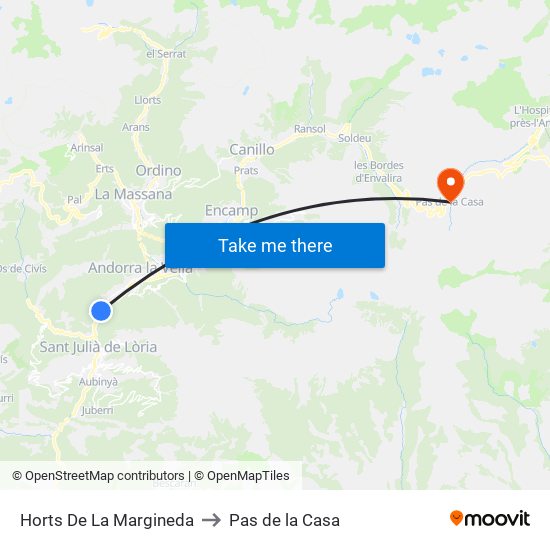 Horts De La Margineda to Pas de la Casa map