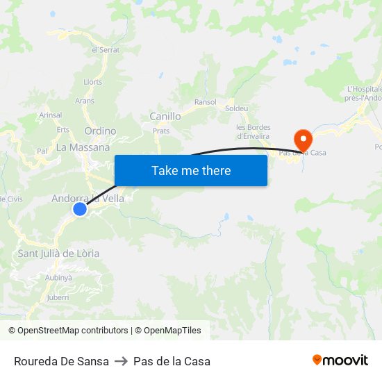 Roureda De Sansa to Pas de la Casa map