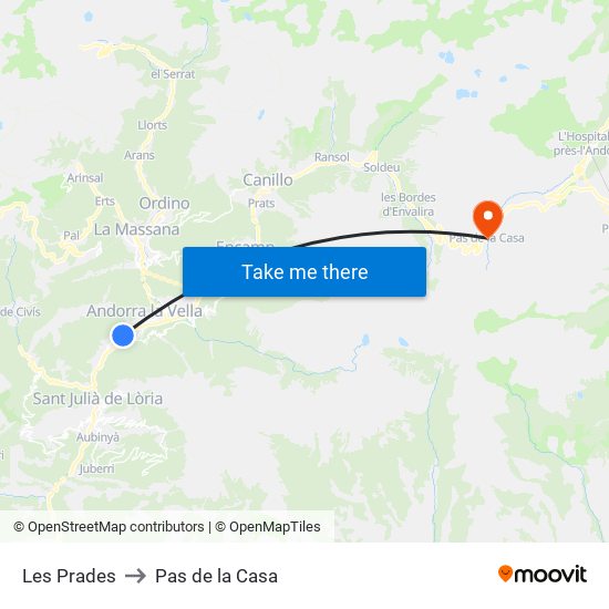 Les Prades to Pas de la Casa map
