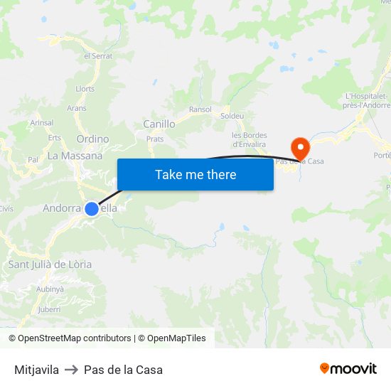 Mitjavila to Pas de la Casa map