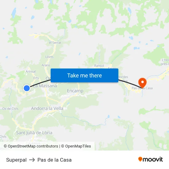 Superpal to Pas de la Casa map