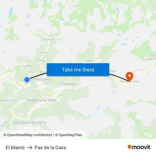 El Mamó to Pas de la Casa map