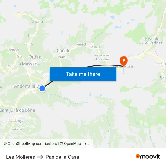 Les Molleres to Pas de la Casa map
