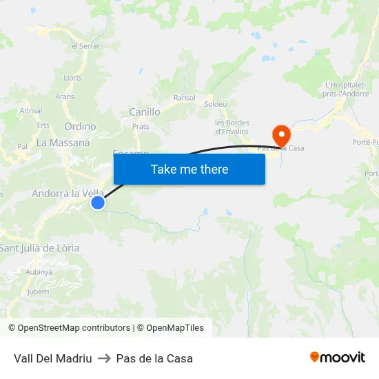 Vall Del Madriu to Pas de la Casa map