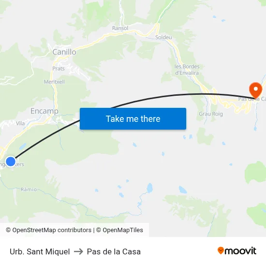 Urb. Sant Miquel to Pas de la Casa map