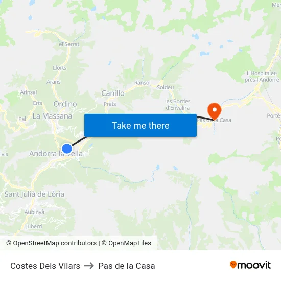 Costes Dels Vilars to Pas de la Casa map