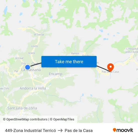 449-Zona Industrial Terricó to Pas de la Casa map