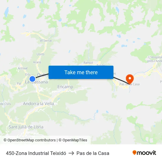 450-Zona Industrial Teixidó to Pas de la Casa map