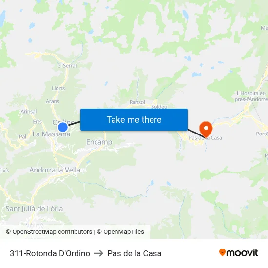 311-Rotonda D'Ordino to Pas de la Casa map