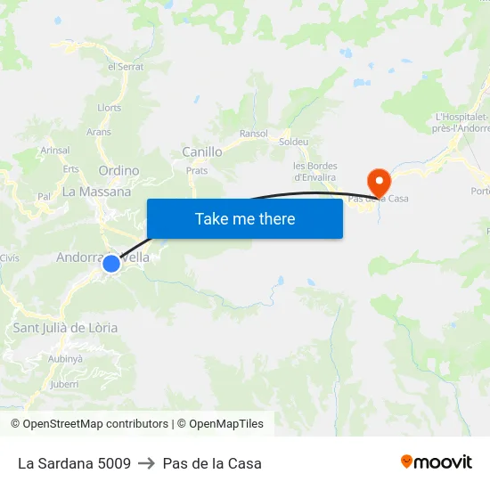 La Sardana to Pas de la Casa map