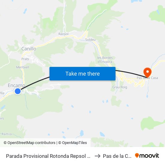 Parada Provisional Rotonda Repsol Pujada to Pas de la Casa map