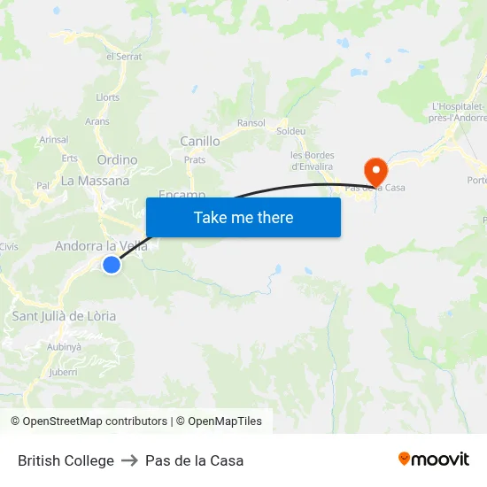 British College to Pas de la Casa map