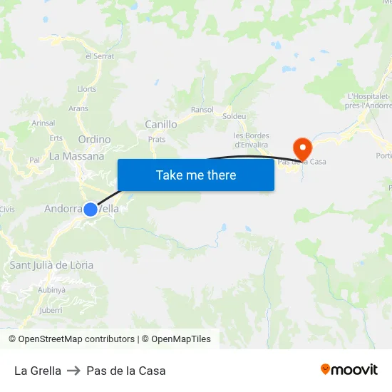 La Grella to Pas de la Casa map