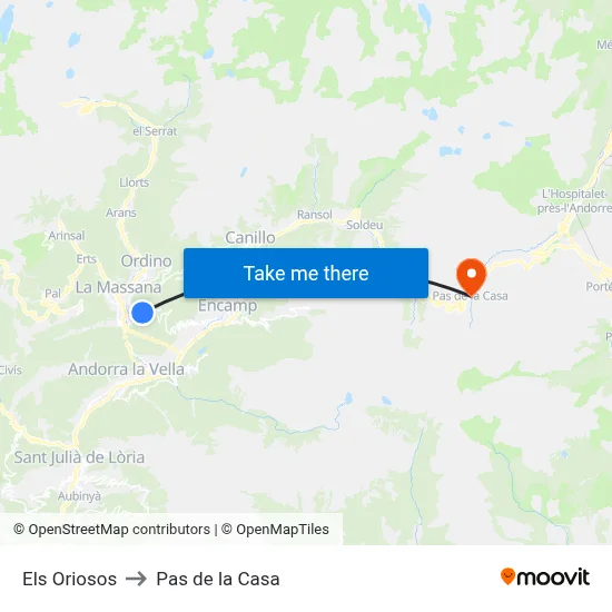 Els Oriosos to Pas de la Casa map