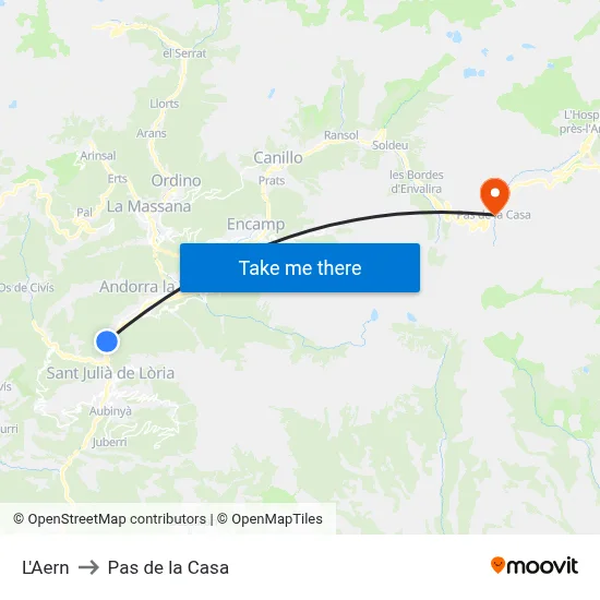 L'Aern to Pas de la Casa map