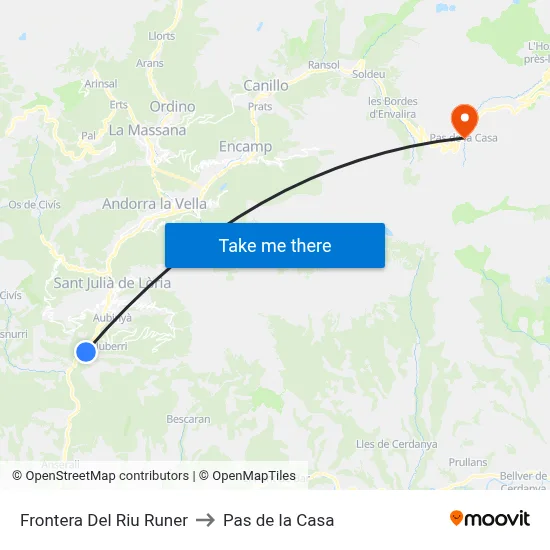 Frontera Del Riu Runer to Pas de la Casa map