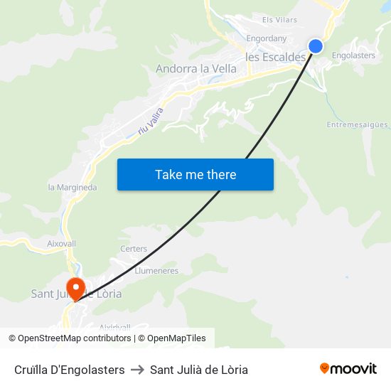 Cruïlla D'Engolasters to Sant Julià de Lòria map