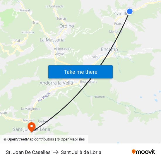 St. Joan De Caselles to Sant Julià de Lòria map