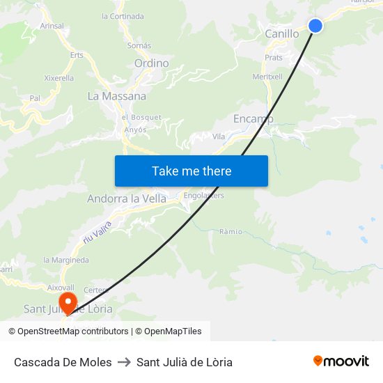 Cascada De Moles to Sant Julià de Lòria map