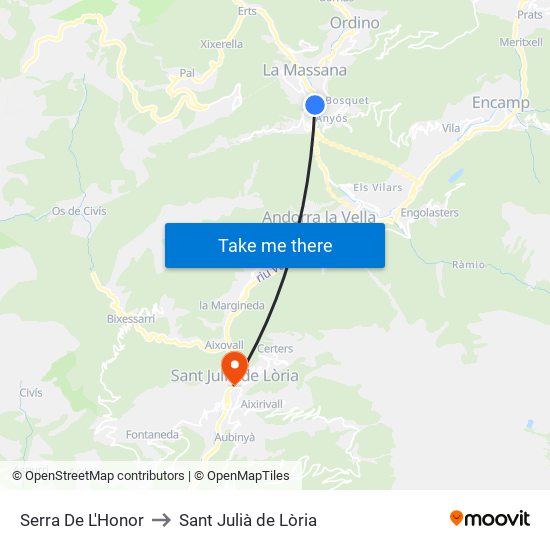 Serra De L'Honor to Sant Julià de Lòria map