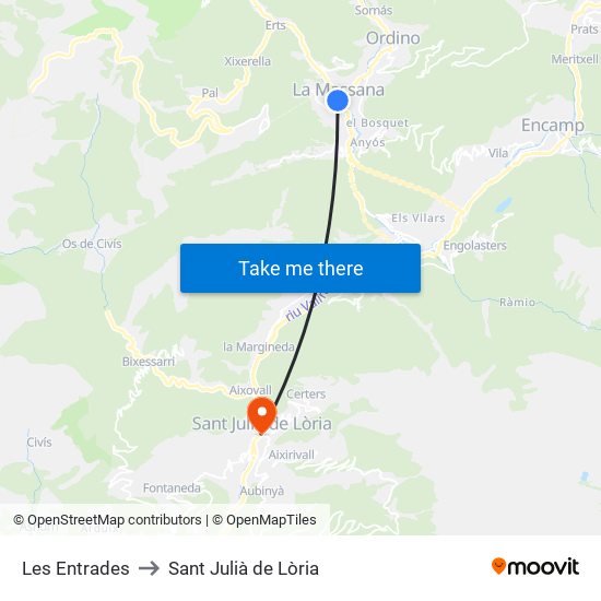 Les Entrades to Sant Julià de Lòria map