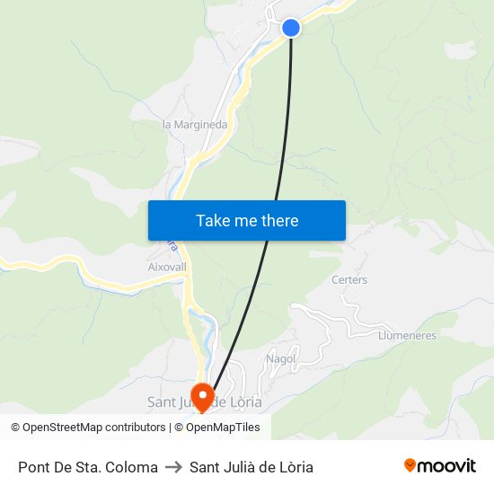 Pont De Sta. Coloma to Sant Julià de Lòria map