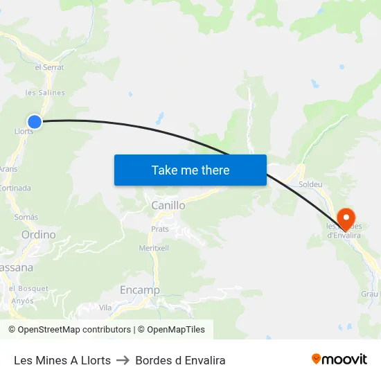 Les Mines A Llorts to Bordes d Envalira map