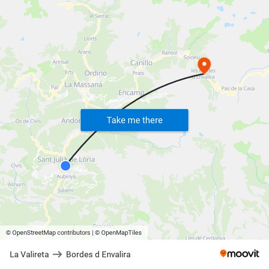 La Valireta to Bordes d Envalira map