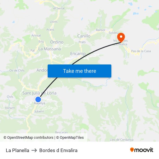 La Planella to Bordes d Envalira map