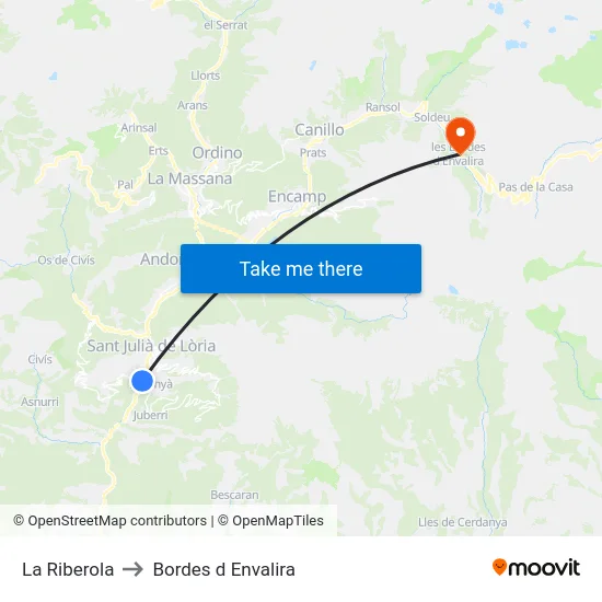 La Riberola to Bordes d Envalira map