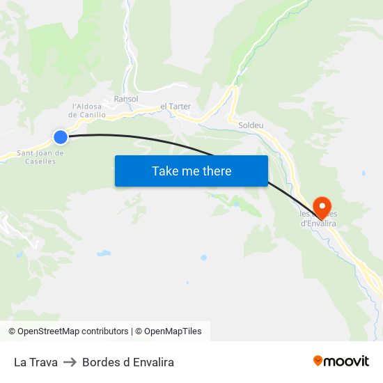 La Trava to Bordes d Envalira map