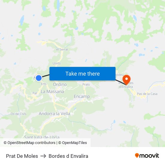 Prat De Moles to Bordes d Envalira map
