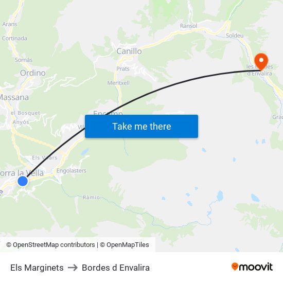 Els Marginets to Bordes d Envalira map