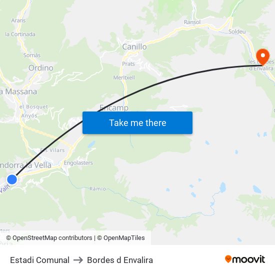 Estadi Comunal to Bordes d Envalira map