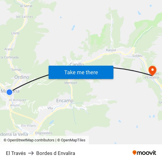 El Través to Bordes d Envalira map