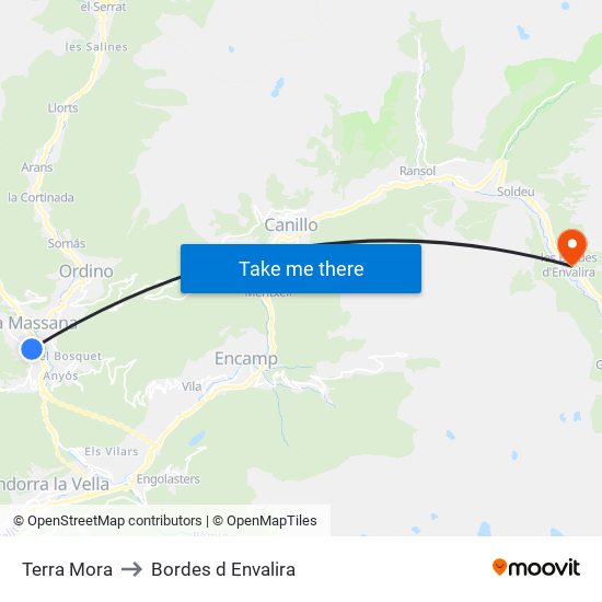 Terra Mora to Bordes d Envalira map
