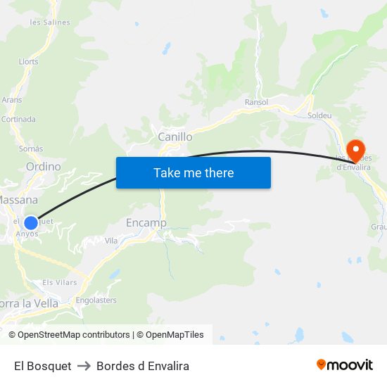 El Bosquet to Bordes d Envalira map