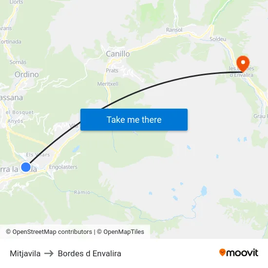 Mitjavila to Bordes d Envalira map