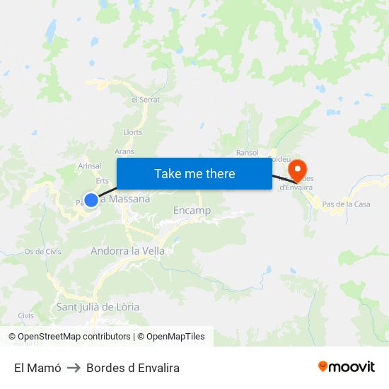 El Mamó to Bordes d Envalira map